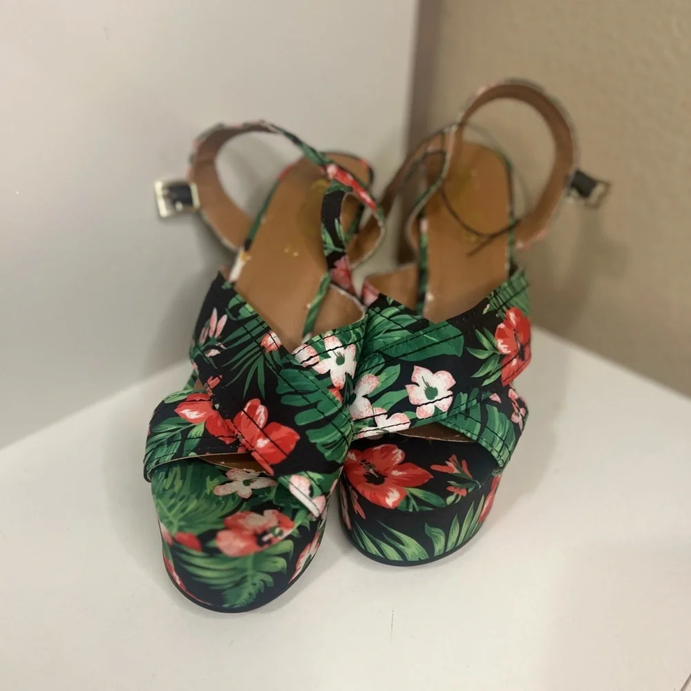 Floral Platform Heels | Tropical Print Chunky Heel Sandals
